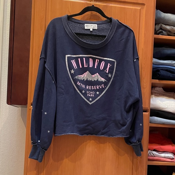 Wildfox Navy Olivia Sweater with Pink Mountain Graphic - Picture 2 of 8